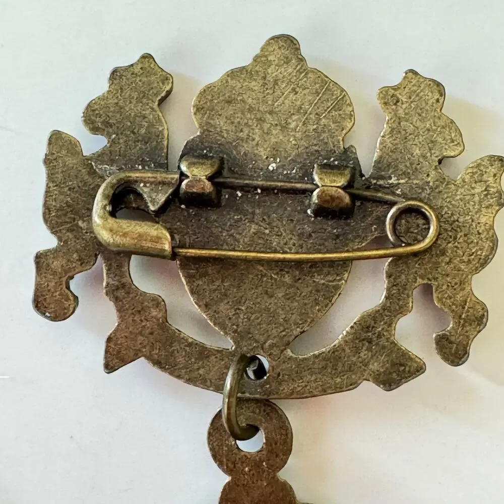 Vintage Bronze Tone Royal Crown Crest Lion Sword Pin & Three CS Naval Badge Set